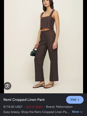 Reformation Polkadot Cropped Dot Linen Pants in Brown